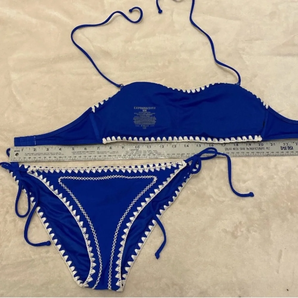 Express Royal Blue and White Embroidered Bikini Set